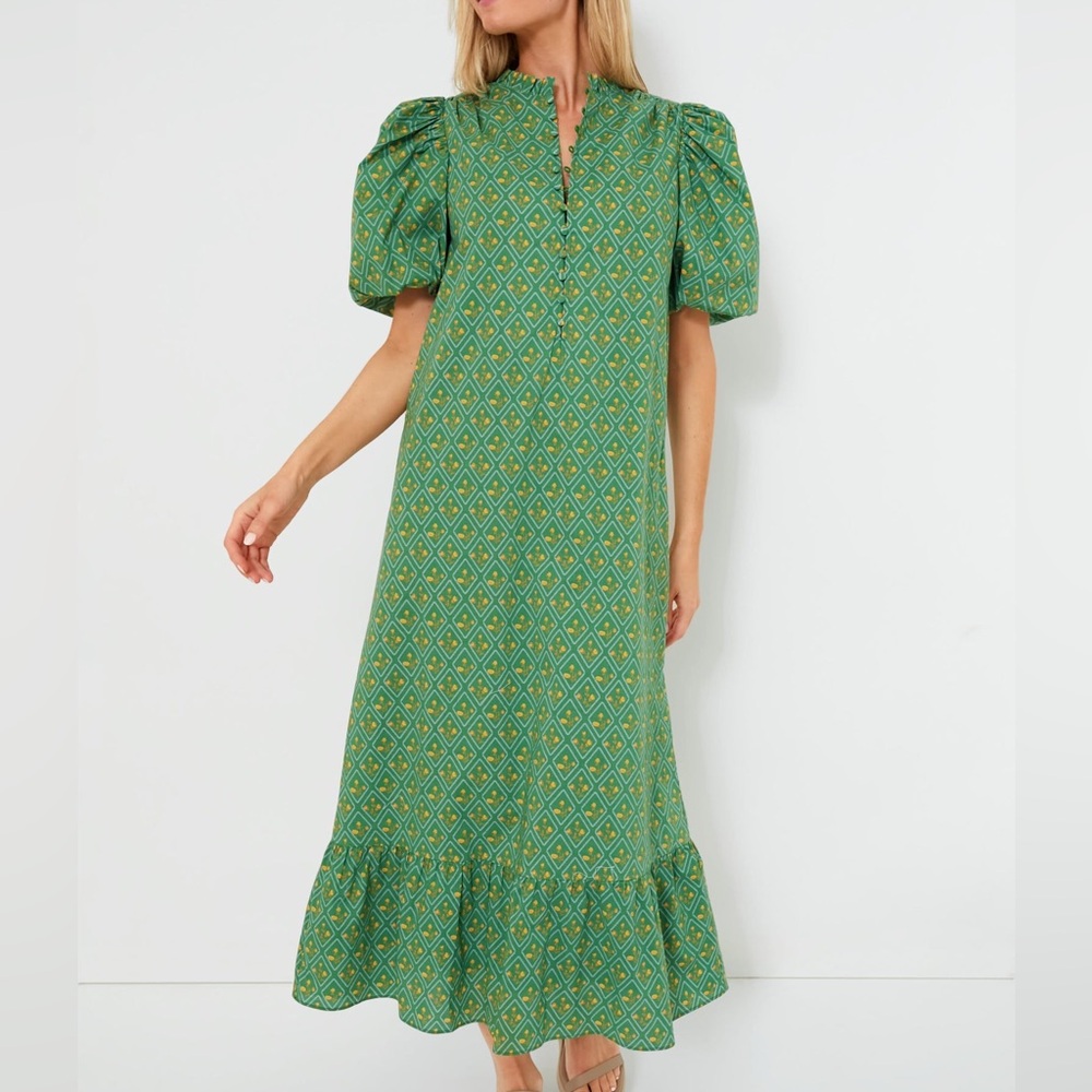 TUCKERNUCK Hyacinth House Green Diamond Floral Mimi Midi Dress